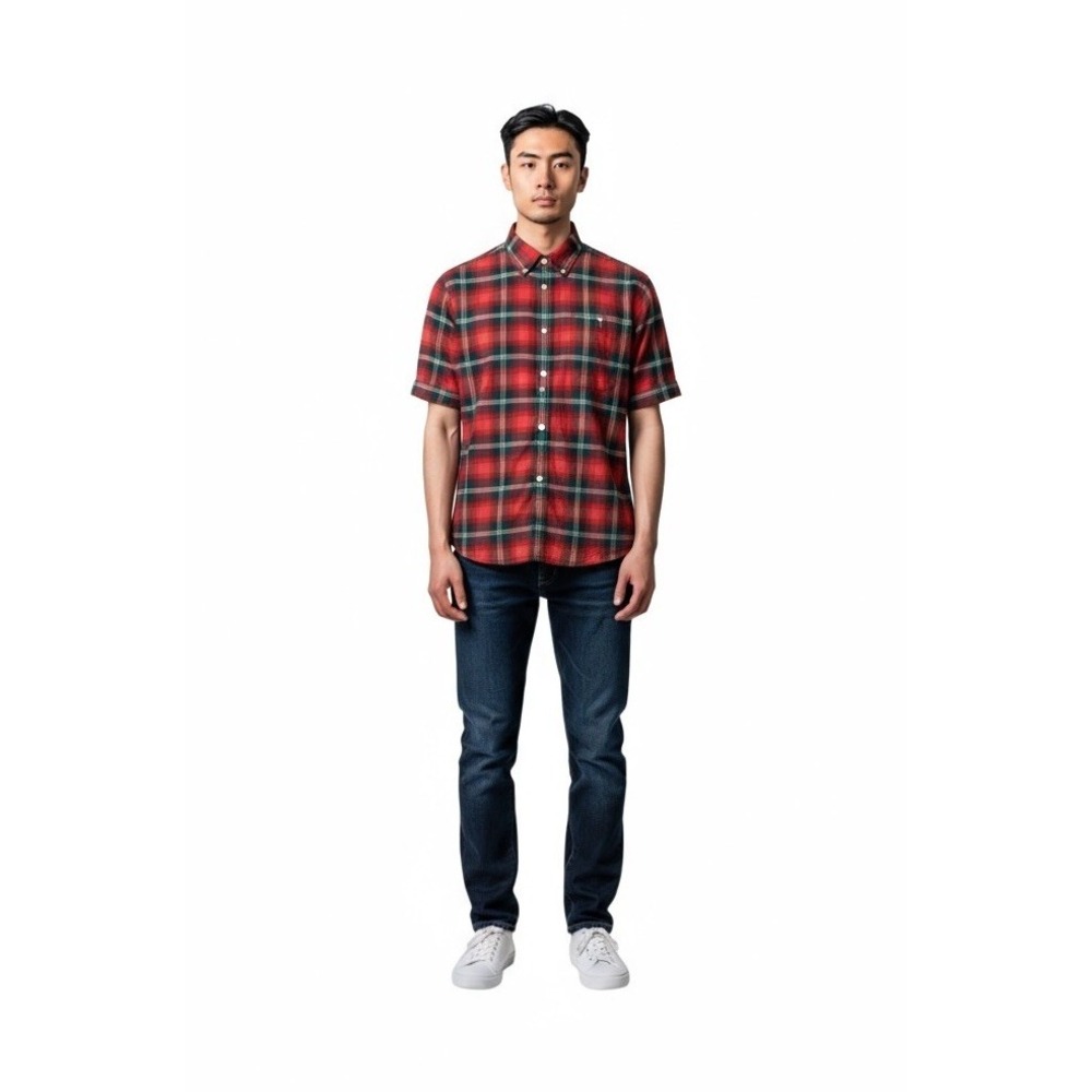 🔥American Eagle 🦅 Outfitters Men's Red Green Plaid Button-Up Shirt Christmas L